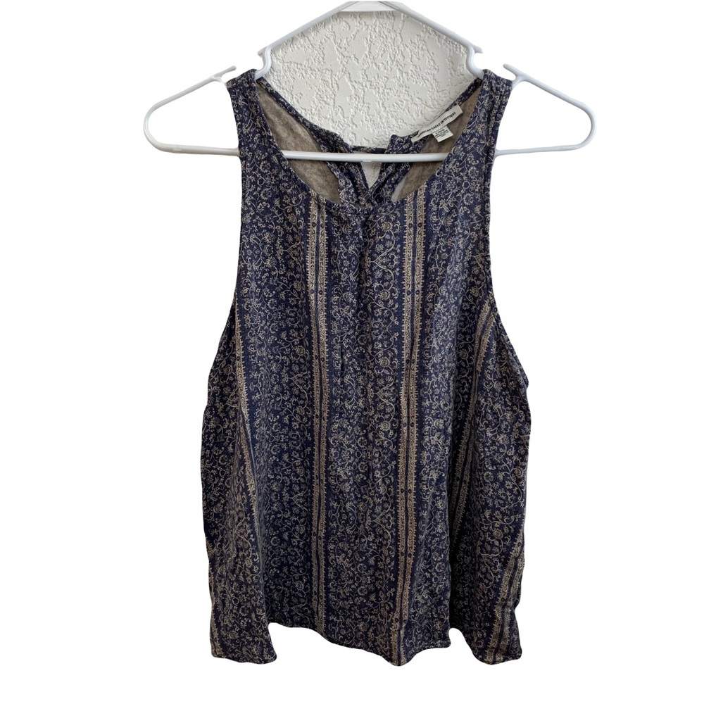American Eagle Women’s Blue Boho Lace Up Back Tank Size Large